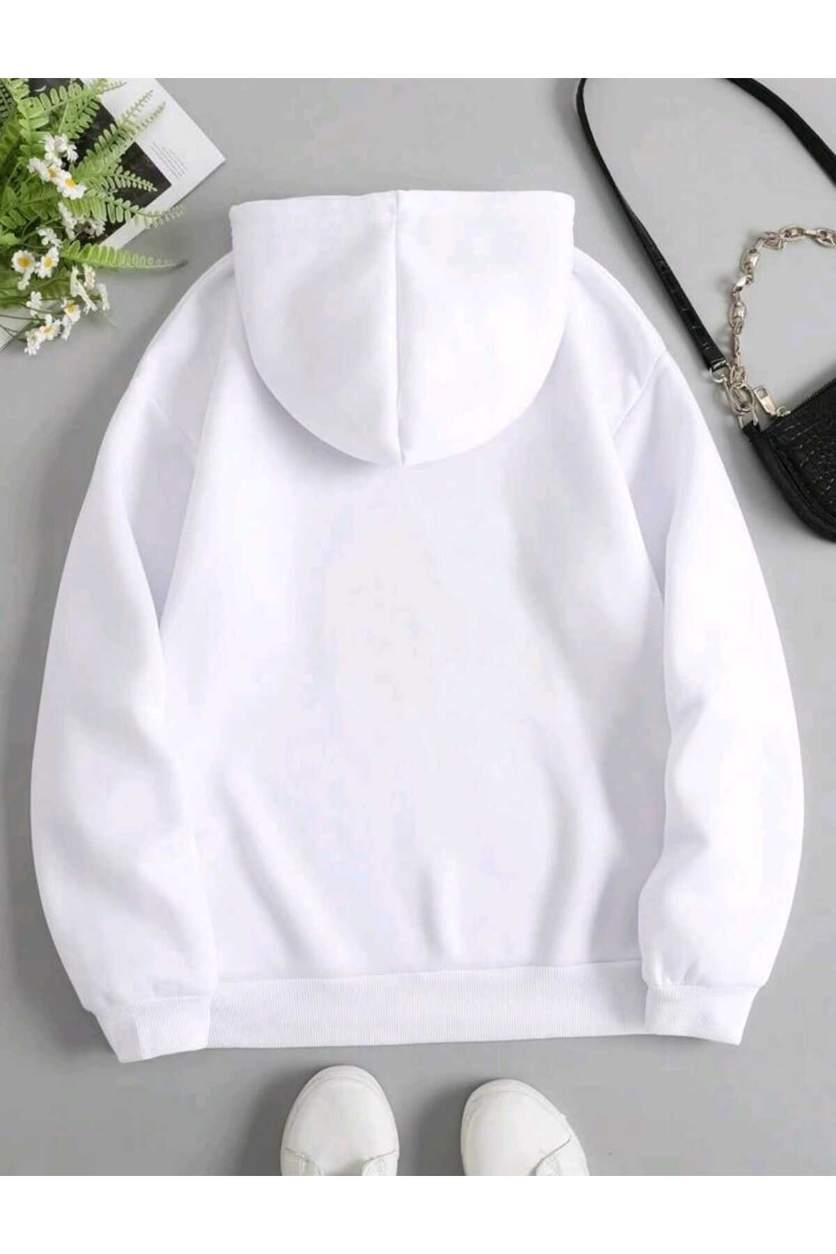 Hearts Baskılı Kapüşonlu Sweatshirt