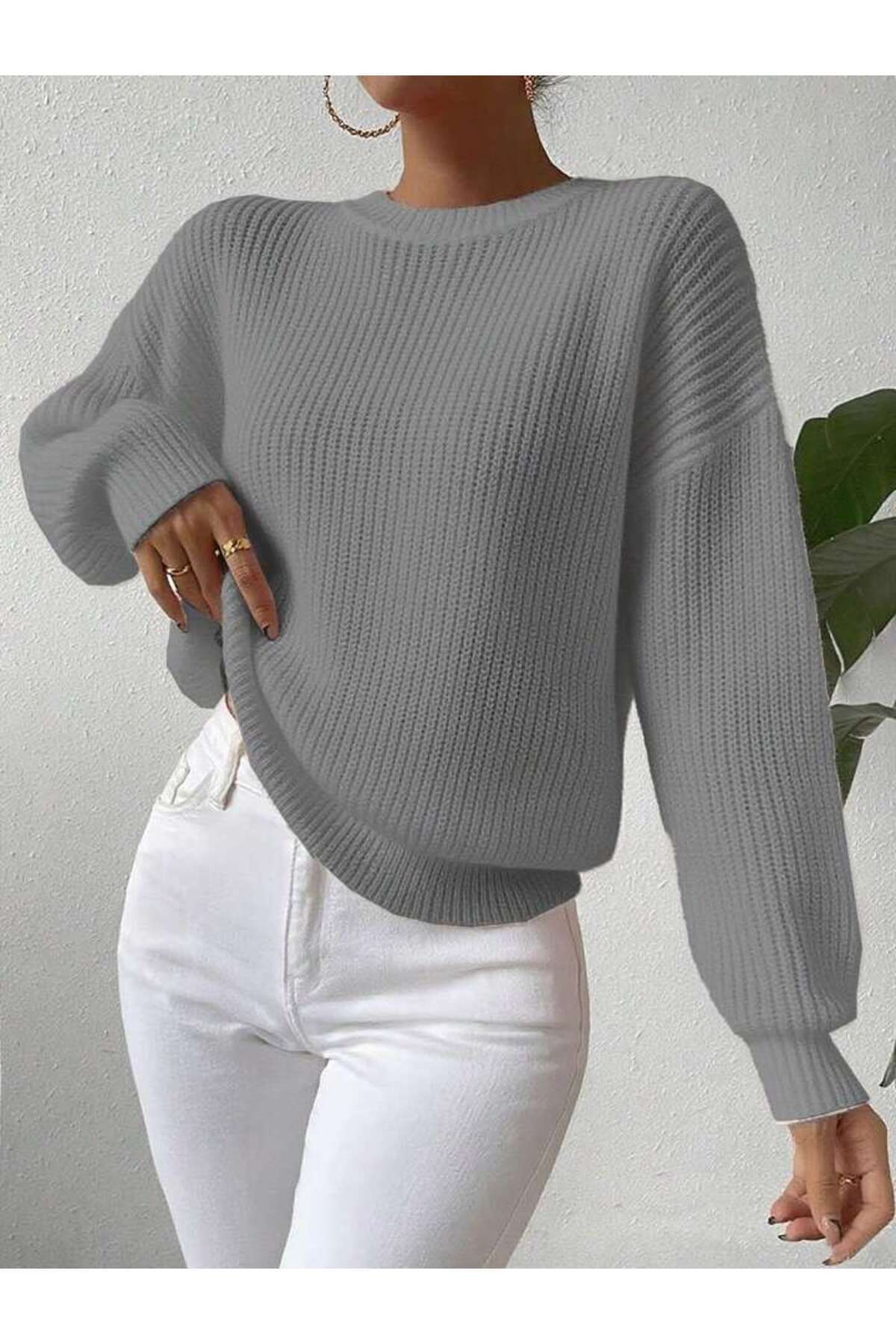 TRİKO Örme Oversize Bisiklet Yaka Kazak BTK