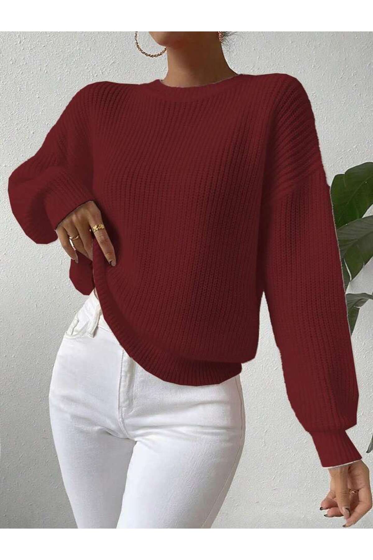 TRİKO Örme Oversize Bisiklet Yaka Kazak BTK