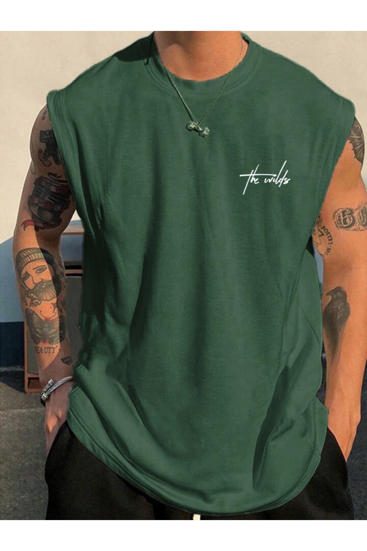 THE WILD Baskılı Kolsuz tshirt Erkek Sıfır Kol Giyim Spor Giyim Oversize T-SHİRT