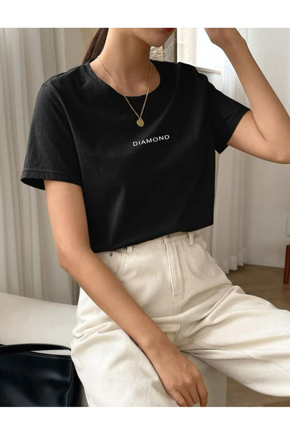 DIAMOND Oversize Bisiklet Yaka Pamuklu T-SHİRT