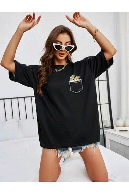 Çiçek Baskılı Unisex Oversize Tshirt