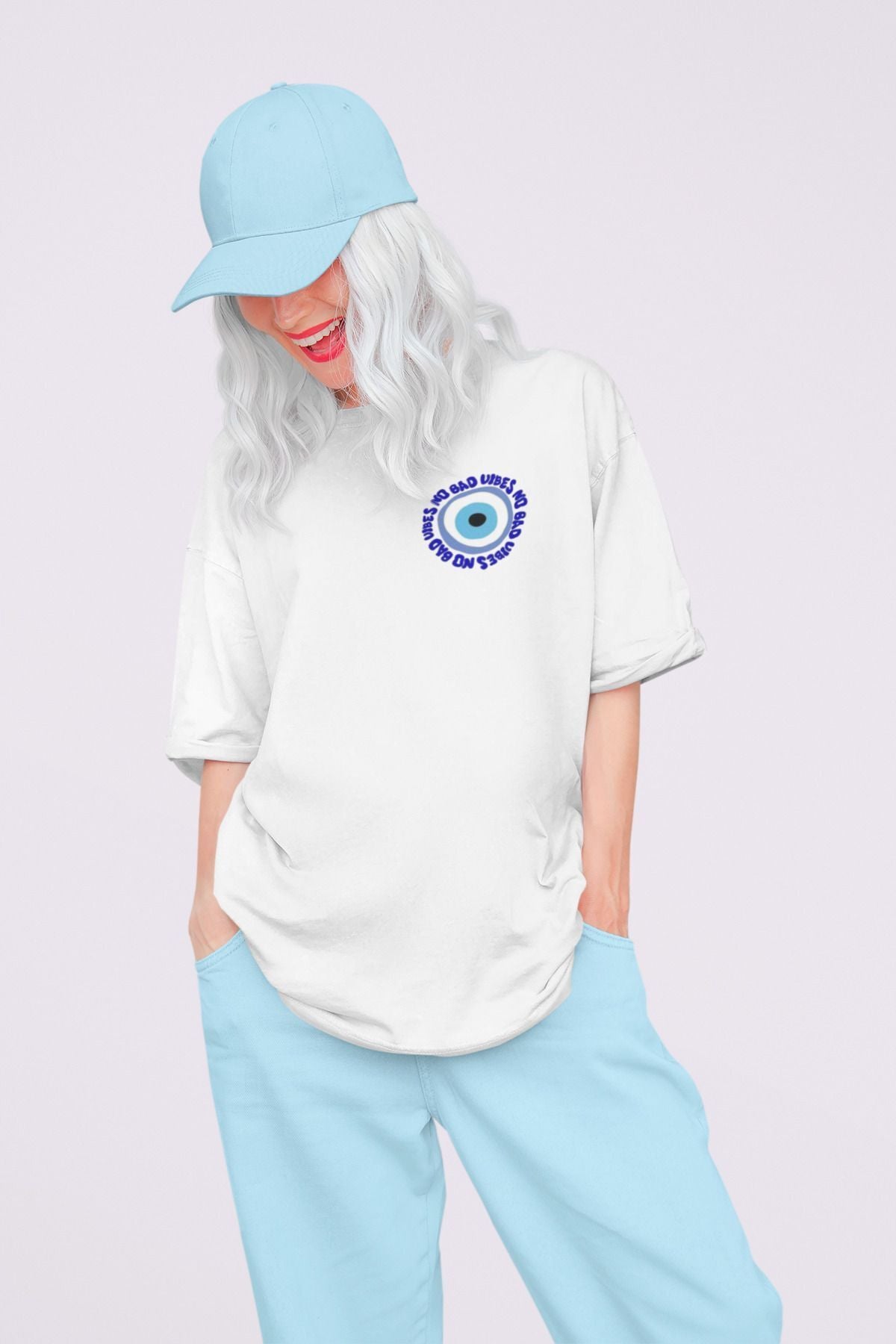 No Bad VIBES Oversize Geniş Kalıp Pamuklu T-shirt