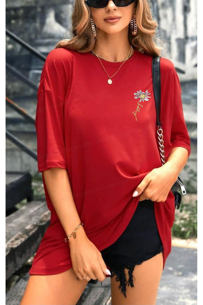 PAPATYA Baskılı Yazlık Pamuklu Kumaş Oversize Kalıp Tshirt