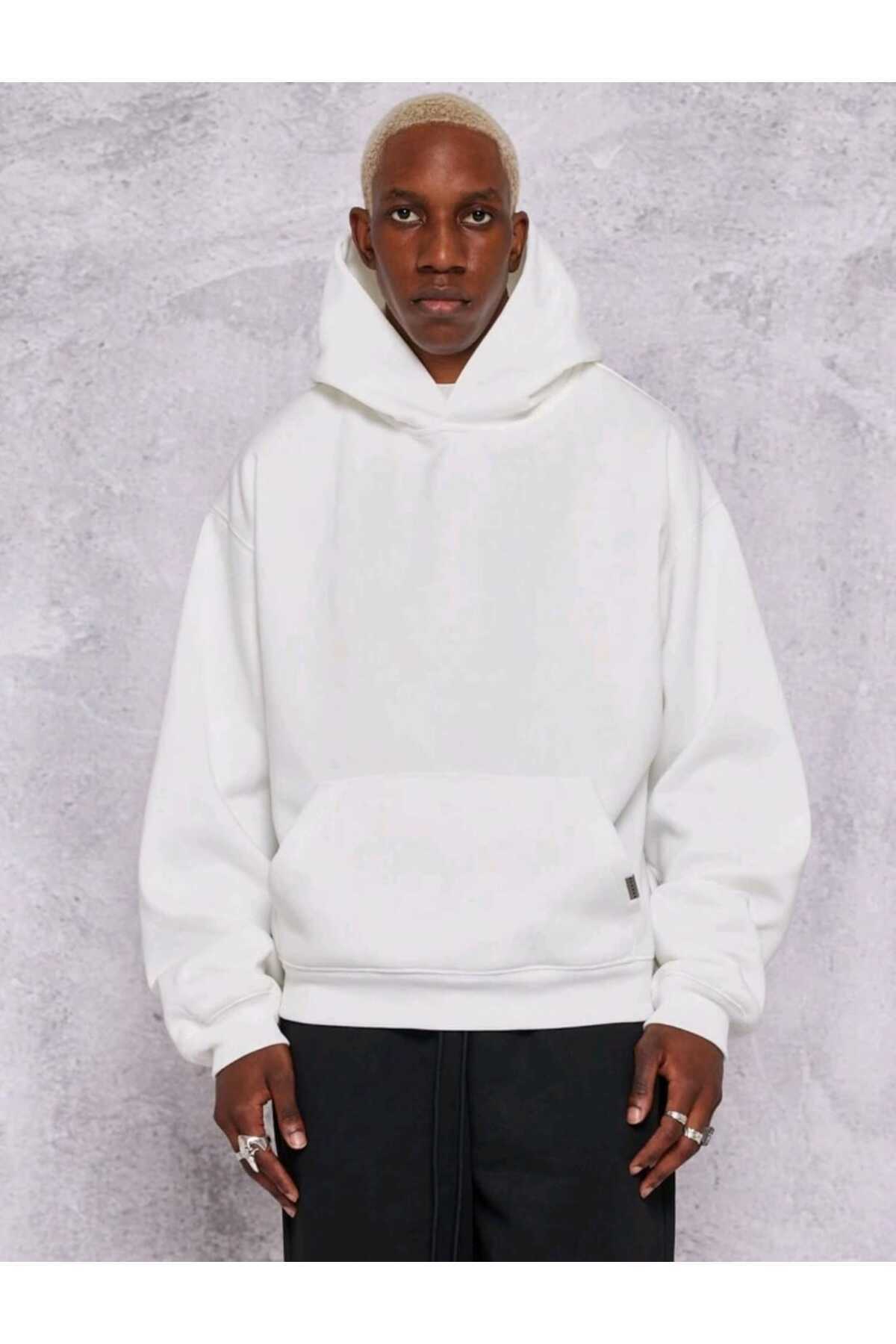 Basic baskısız pamuklu oversize kapüşonlu