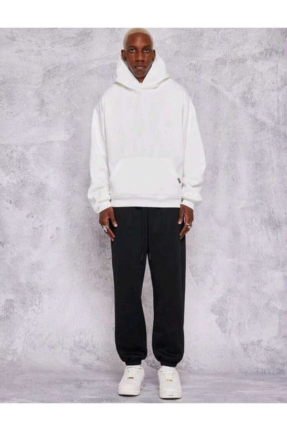 Basic baskısız pamuklu oversize kapüşonlu
