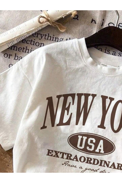 NEW YORK EXTRA BASKILI Pamuklu Kısa Kol (Oversize) Tshirt