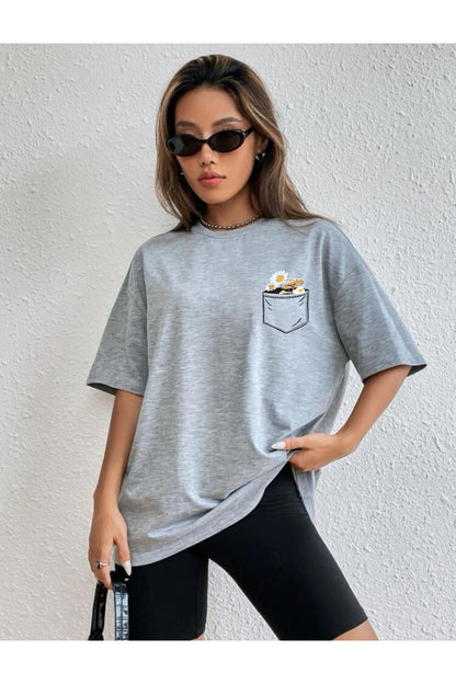 Çiçek Baskılı Unisex Oversize ( Geniş Kalıp ) Tshirt