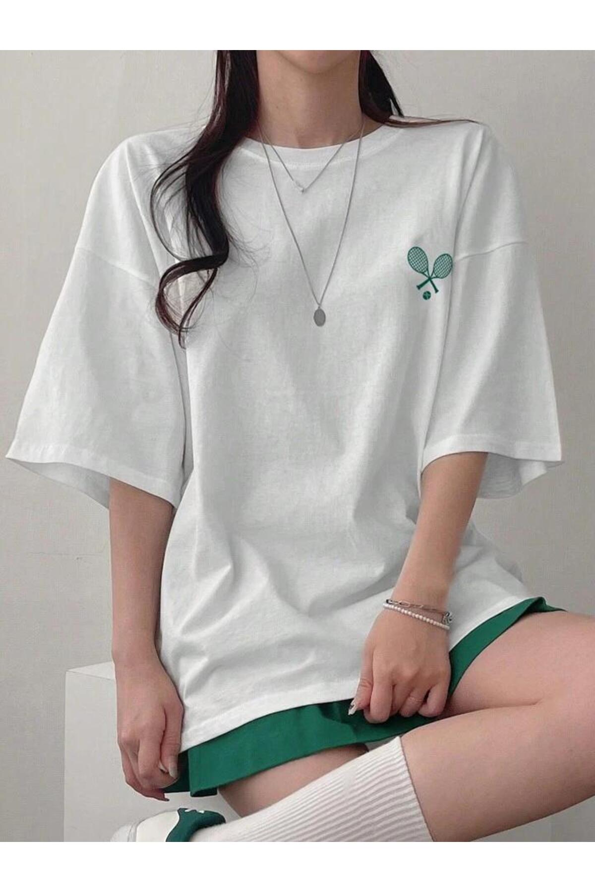 TENİS RAKET Baskılı Pamuklu Kısa Kol (Oversize) Tshirt