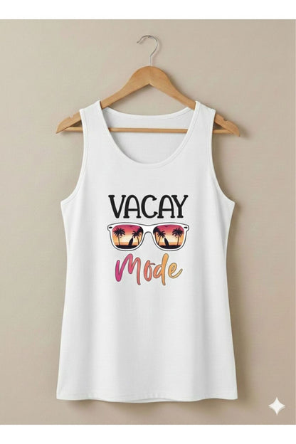 Vacay Mode Baskılı Kadın Beyaz Omuzu Açık Askılı Yazlık Pamuklu T-shirt