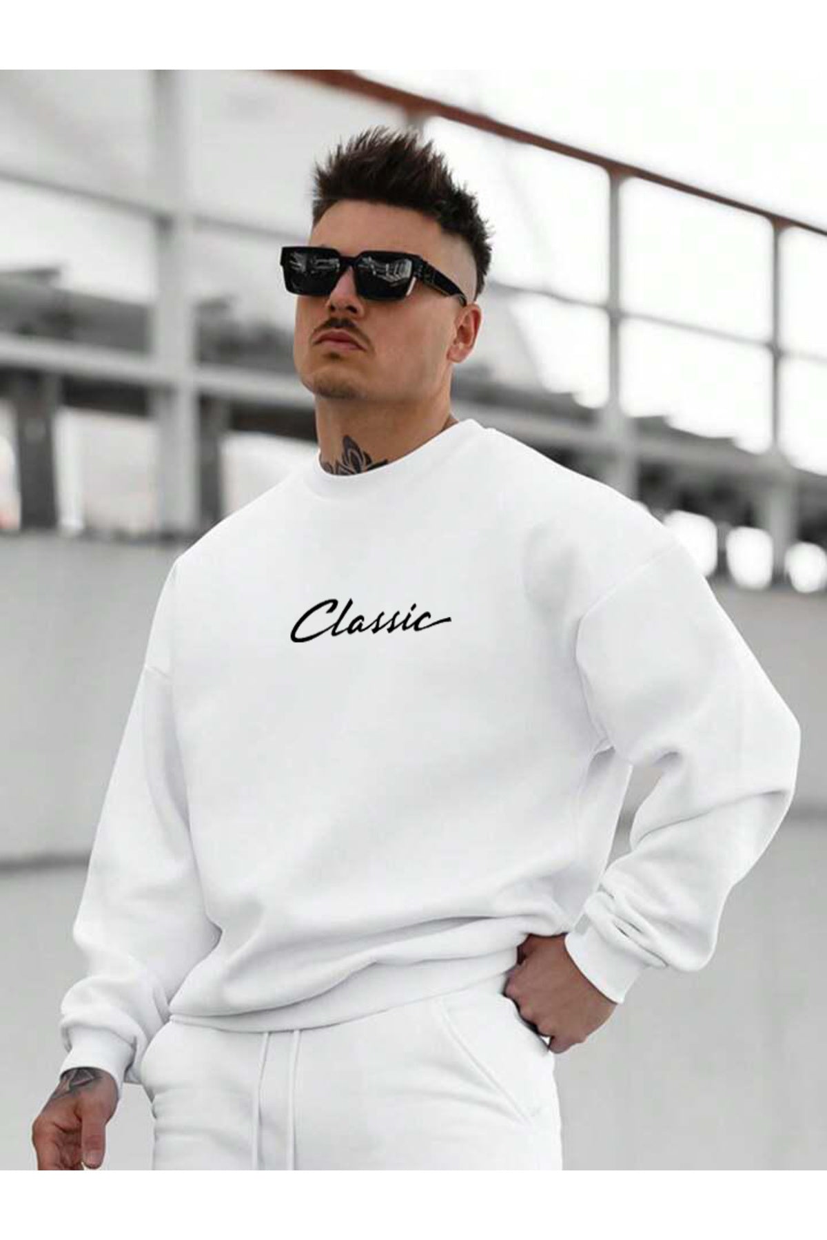 CLASSIC SLOGAN Oversize Bisiklet Yaka Sweatshirt