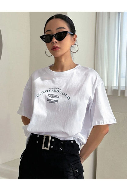CLARITY Baskılı Oversize Pamuklu Tshirt