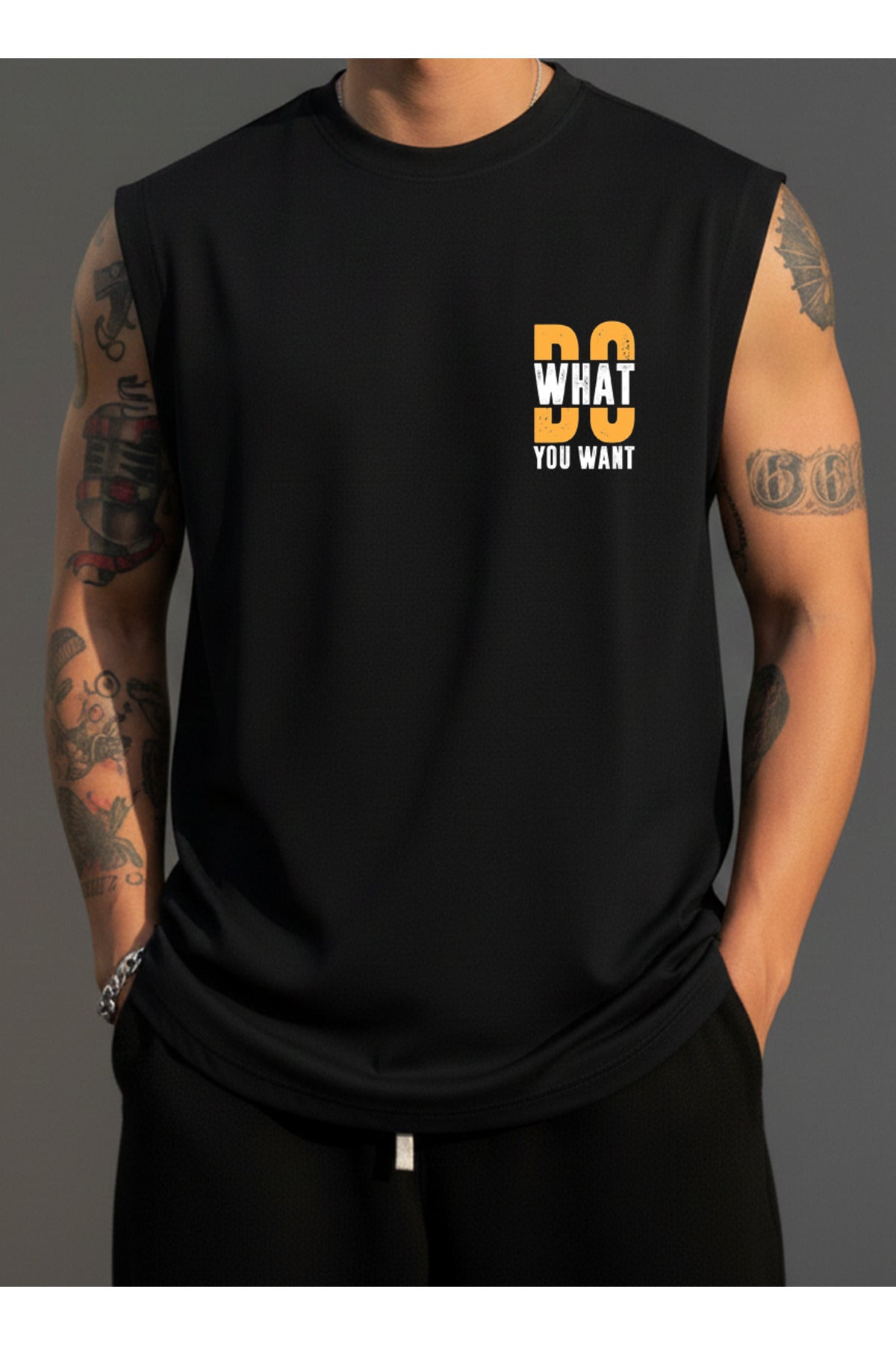Erkek Sıfır Kol MİX Baskılı T-Shirt