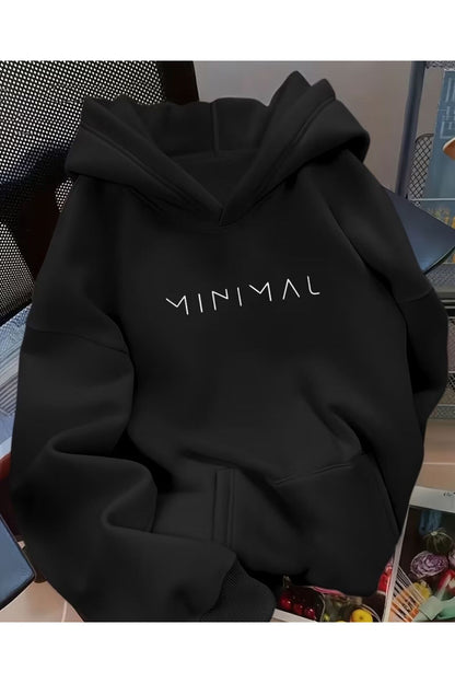 MİNİMAL BASKILI KAPÜŞONLU SWEATSHİRT