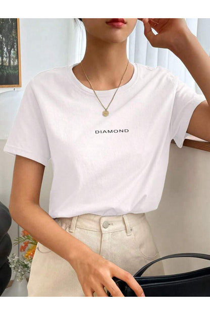 DIAMOND Oversize Bisiklet Yaka Pamuklu T-SHİRT