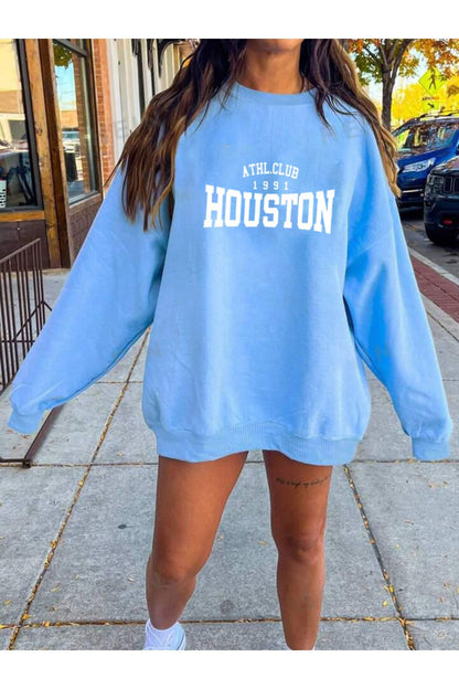 HOUSTON ATL Baskılı Bisiklet Yaka Sweatshirt