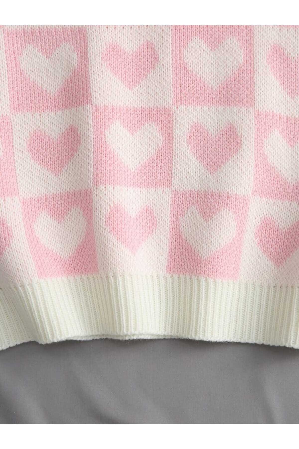 V-NECK COTTON SWEATER WITH HEARTS Süveter KALPLİ