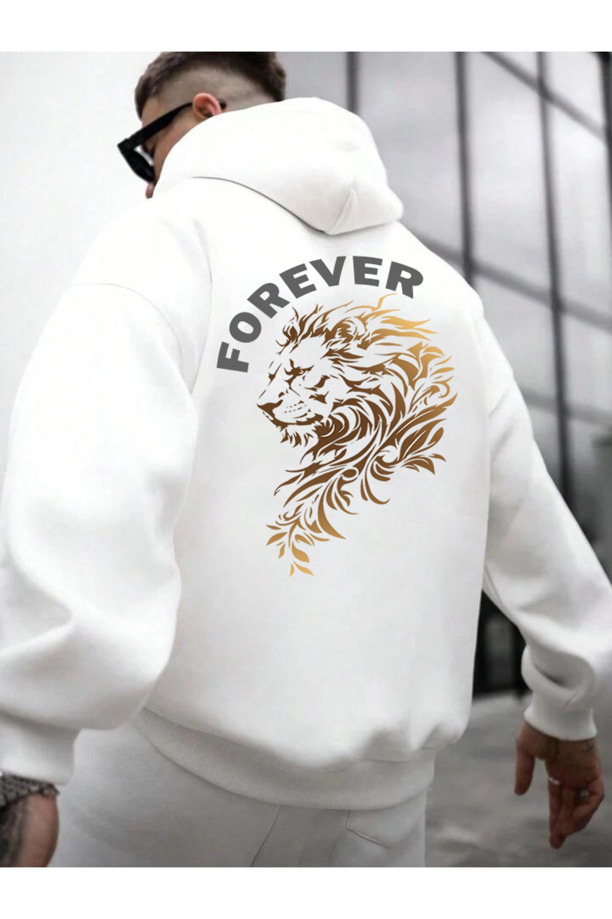 BEYAZ KARMA HOODIE PAMUKLU KAPÜŞONLU SWEATSHIRT
