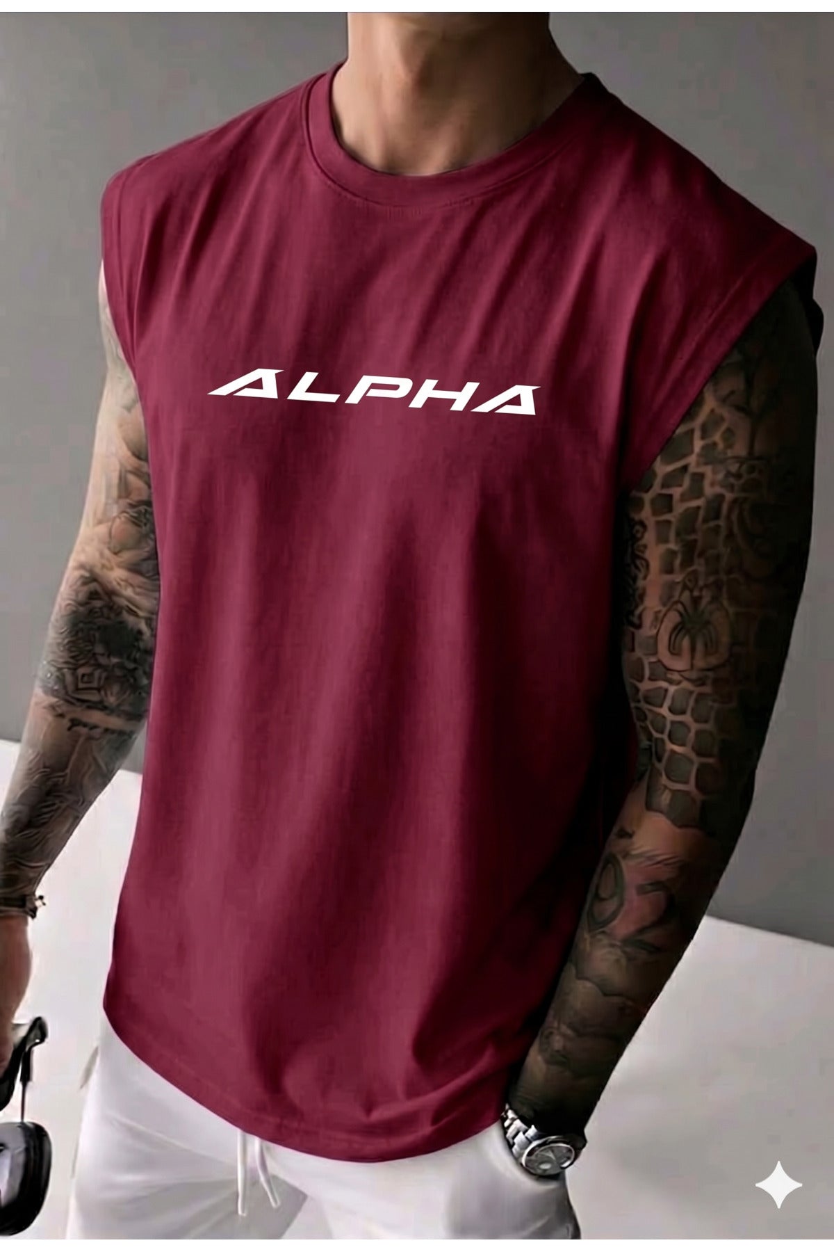 ALPHA Baskılı Erkek Sıfır Kol Sporcu Atlet