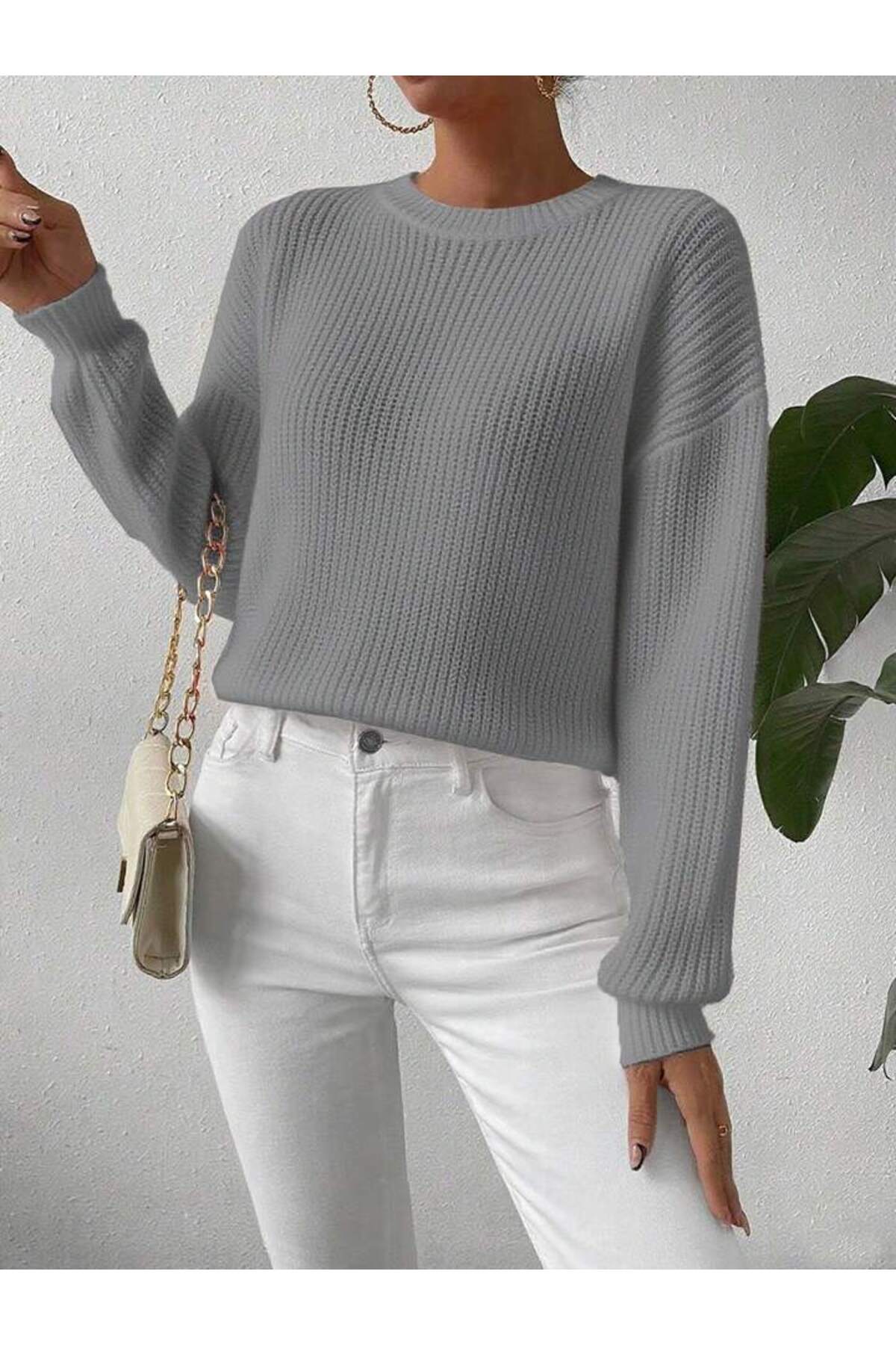 TRİKO Örme Oversize Bisiklet Yaka Kazak BTK
