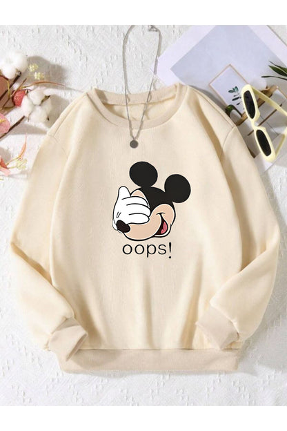 Oversize MICKY OOPS Bisiklet Yaka Sweatshirt