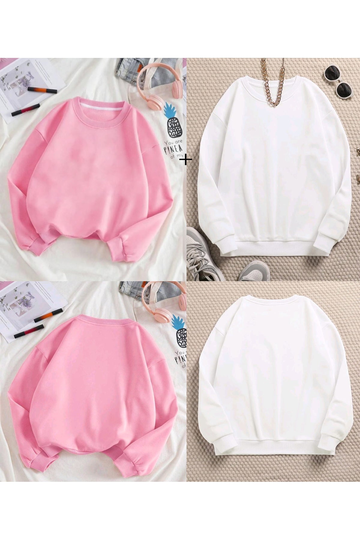 2si1 Arada Soft Bisiklet Yaka Geniş Kalıp Sweatshirt