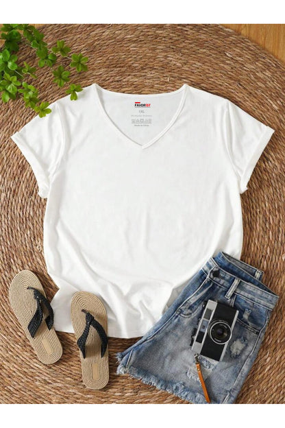 V Yaka Regular Fit Kalıp Düz Tshirt
