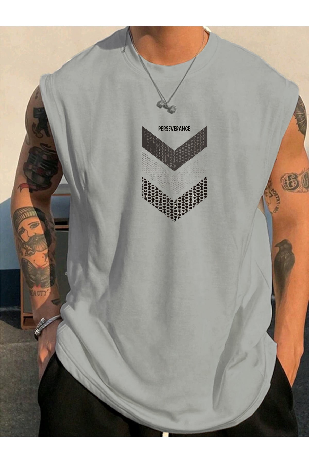 Perseverance Baskılı Kolsuz tshirt Erkek Sıfır Kol Giyim Spor Giyim Oversize T-SHİRT