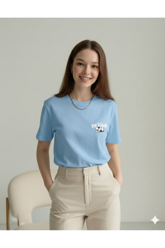 Sleepy Panda Baskılı Regular Kalıp Pamuklu Kadın Tshirt Tişört T-Shirt