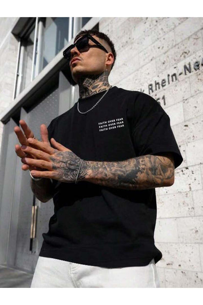 FAITH OVER FEAR Baskılı Oversize Pamuklu Tshirt T-Shirt Tşört Tişört