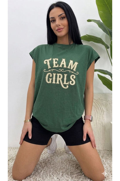 TEAM GIRLS Baskılı Kadın Sıfır Kol Sporcu Tshirt