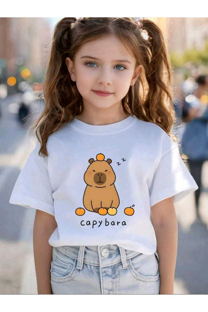 Çocuk CAPY BARA Baskılı Bisiklet Yaka Pamuklu T-shirt