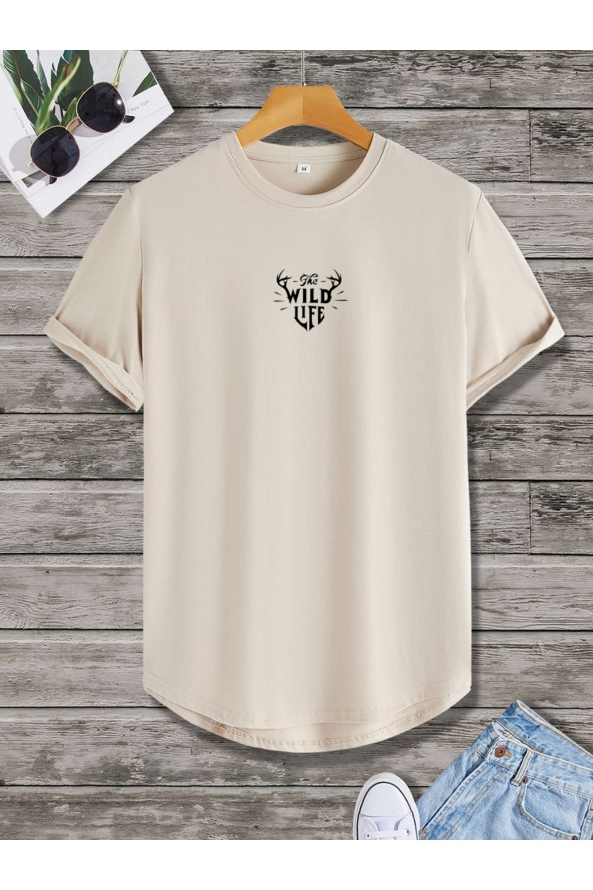THE WILD LIFE Oval Etek Pamuklu Yazlık Unisex Tshirt Karışık Baskılı