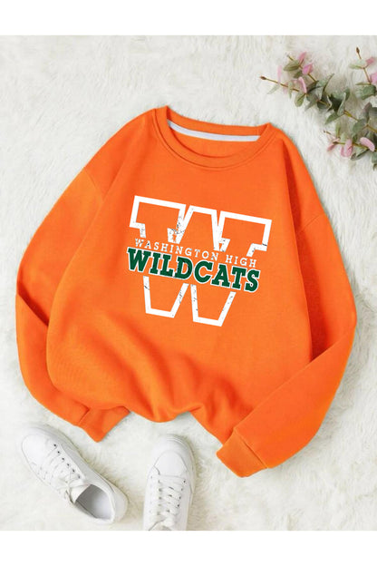 WILD CATS Baskılı Oversize Bisiklet Yaka Sweatshirt
