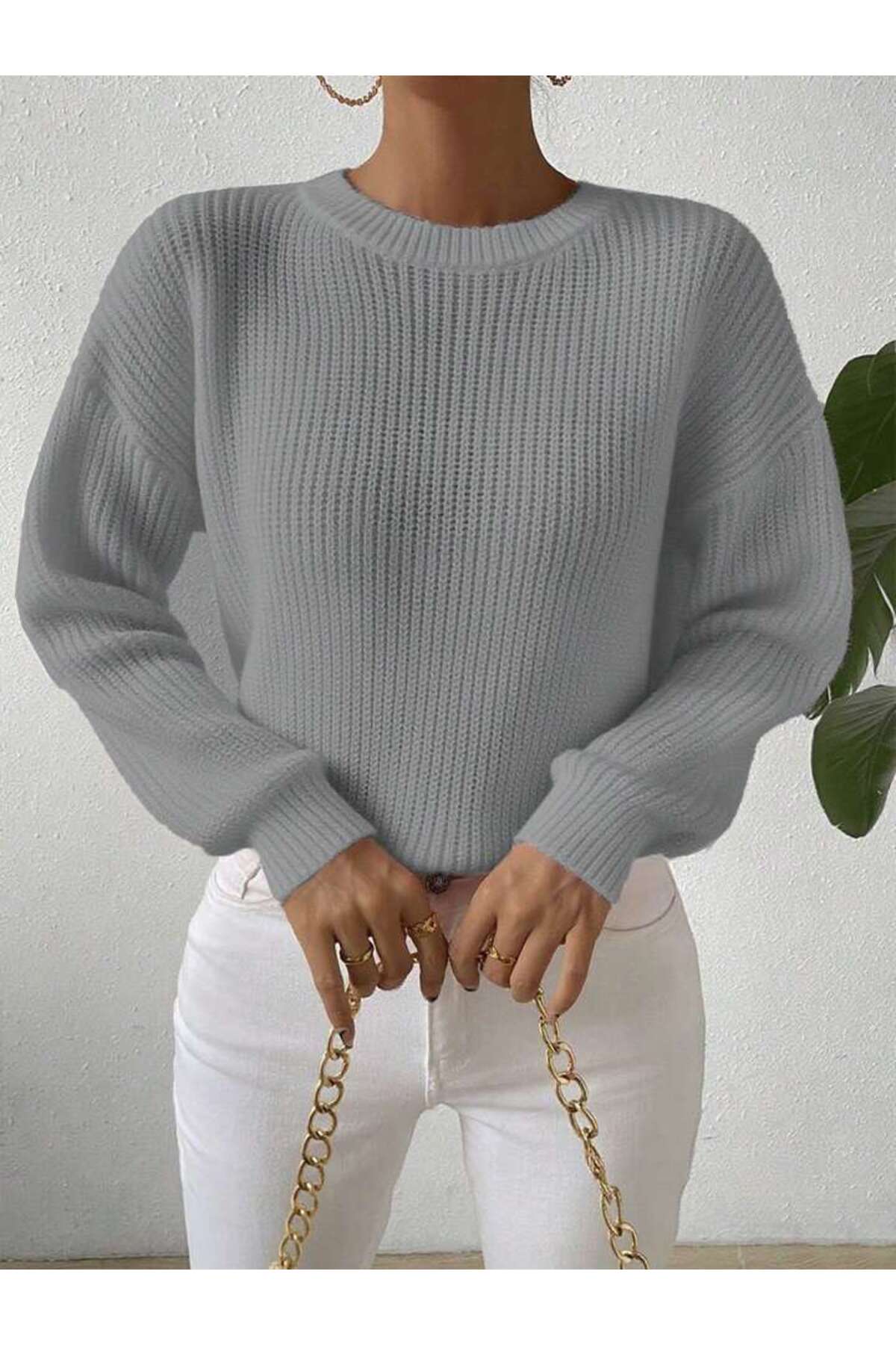 TRİKO Örme Oversize Bisiklet Yaka Kazak BTK