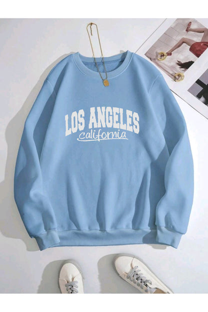 LOS ANGELES CALİFORNİA NEW Oversize Kalıp Bisiklet Yaka Sweatshirt
