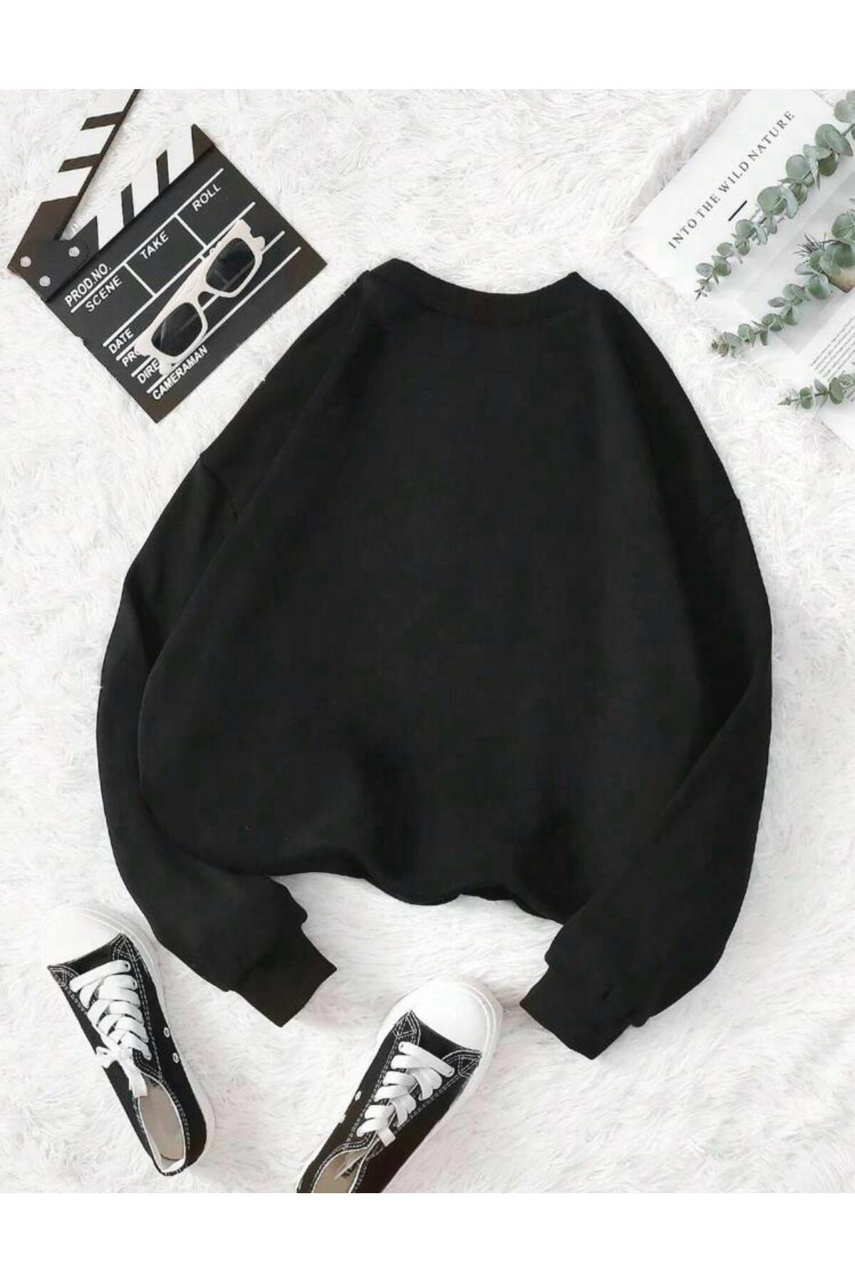C'EST LA VIE Baskılı Bisiklet Yaka Sweatshirt