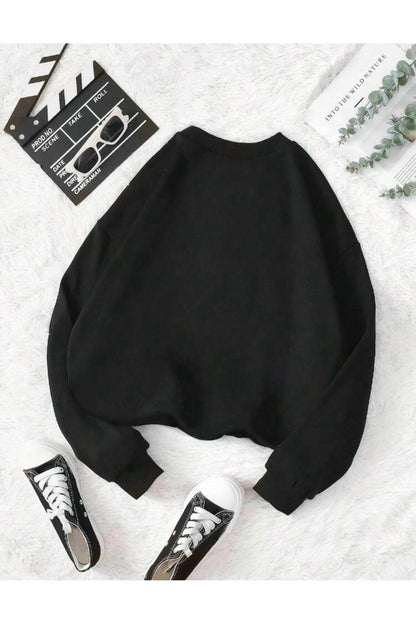 C'EST LA VIE Baskılı Bisiklet Yaka Sweatshirt