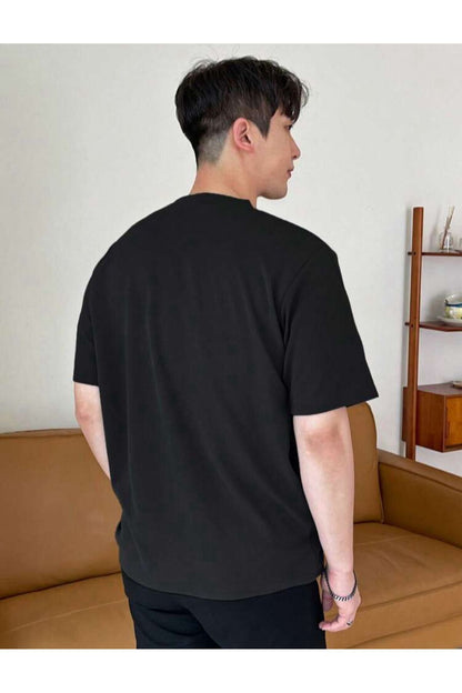 Unisex Pamuk Siyah Bisiklet Yaka Oversize Boyfriend T-shirt