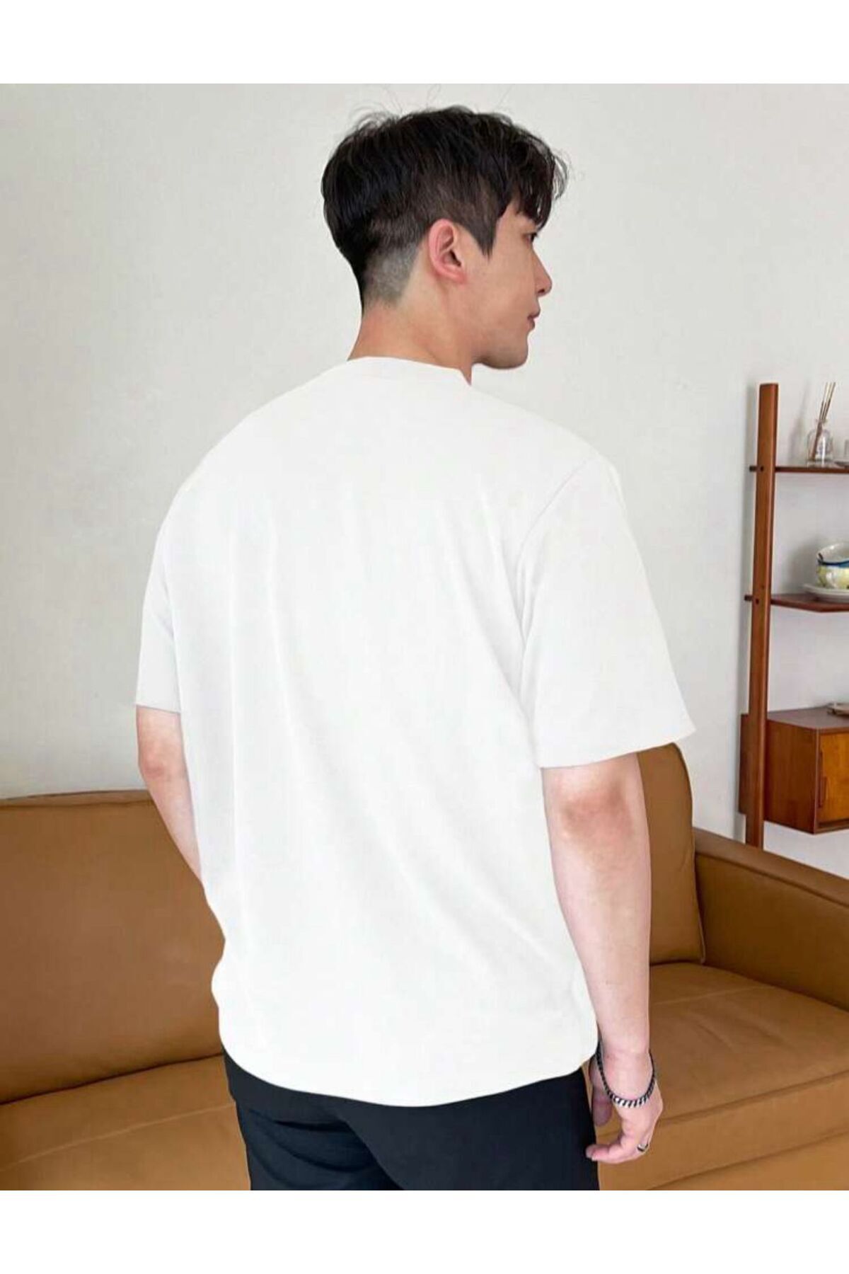 Unisex Pamuk Siyah Bisiklet Yaka Oversize Boyfriend T-shirt