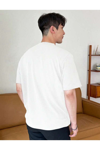Unisex Pamuk Siyah Bisiklet Yaka Oversize Boyfriend T-shirt
