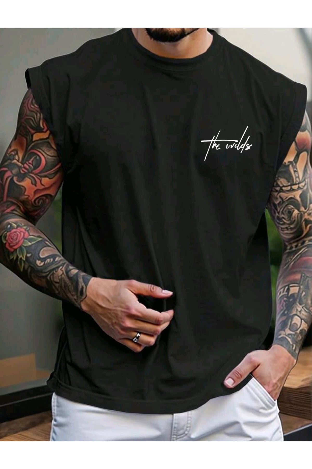 THE WILD Baskılı Kolsuz tshirt Erkek Sıfır Kol Giyim Spor Giyim Oversize T-SHİRT
