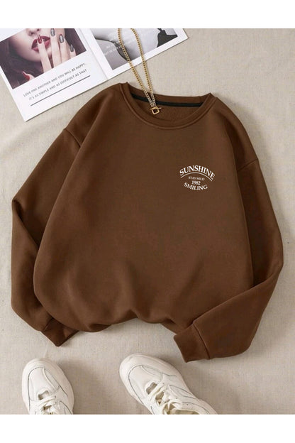Sweatshirt Sunshine Baskılı Bisiklet Yaka
