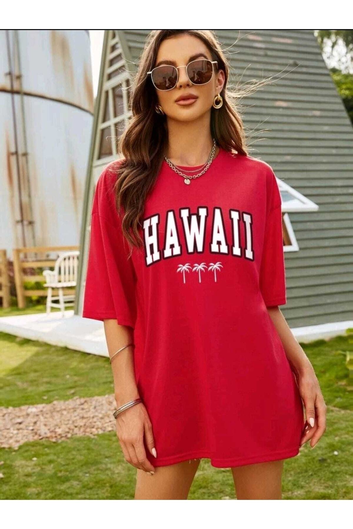 Hawaii Baskılı Oversize T-shirt
