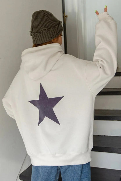 STAR Baskılı Oversize Kapşonlu Sweatshirt