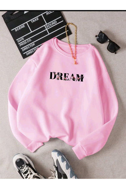 DREAM Baskılı Sıfır Yaka Sweatshirt