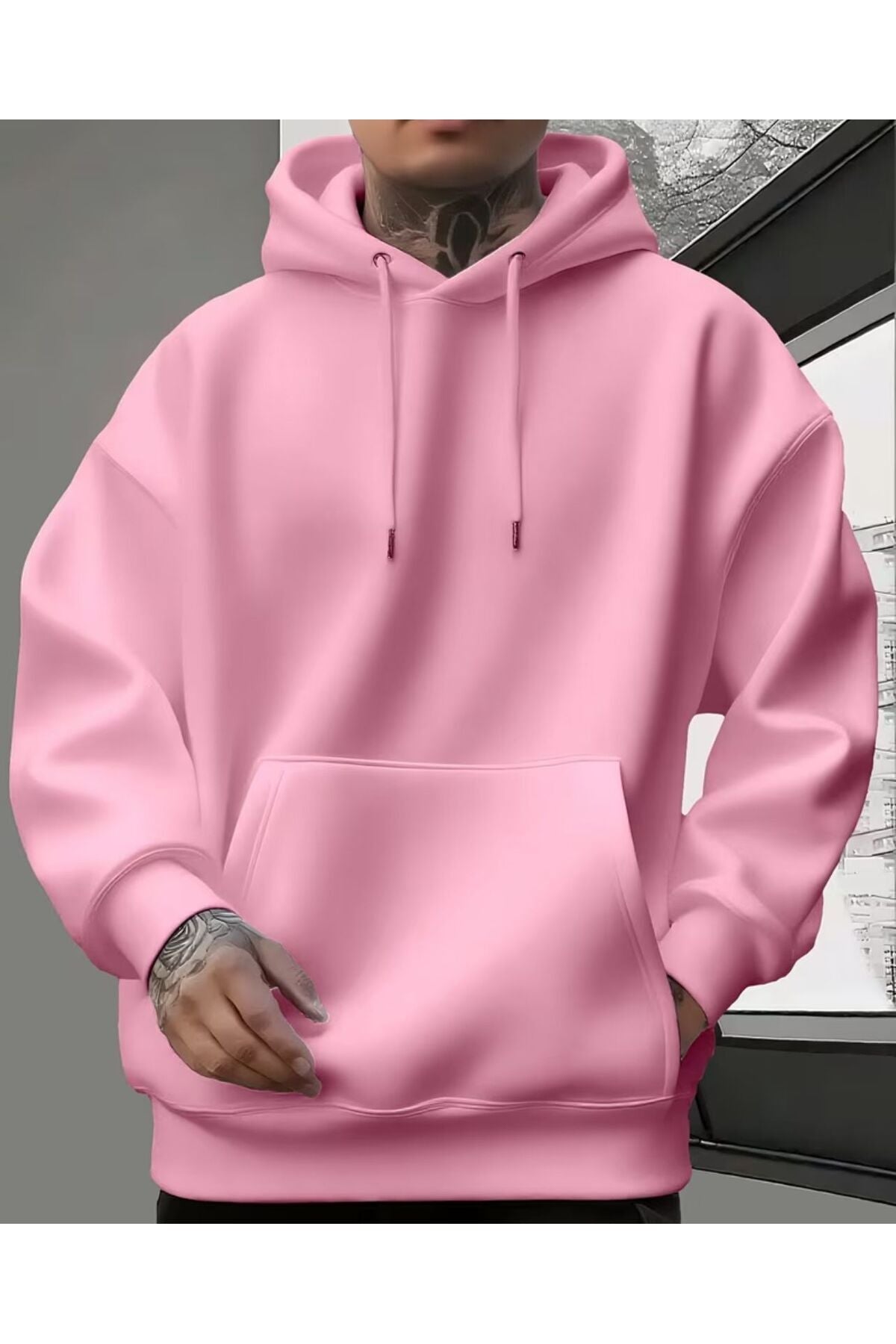 ERKEK KAPÜŞONLU DÜZ BASKISIZ SWEATSHİRT