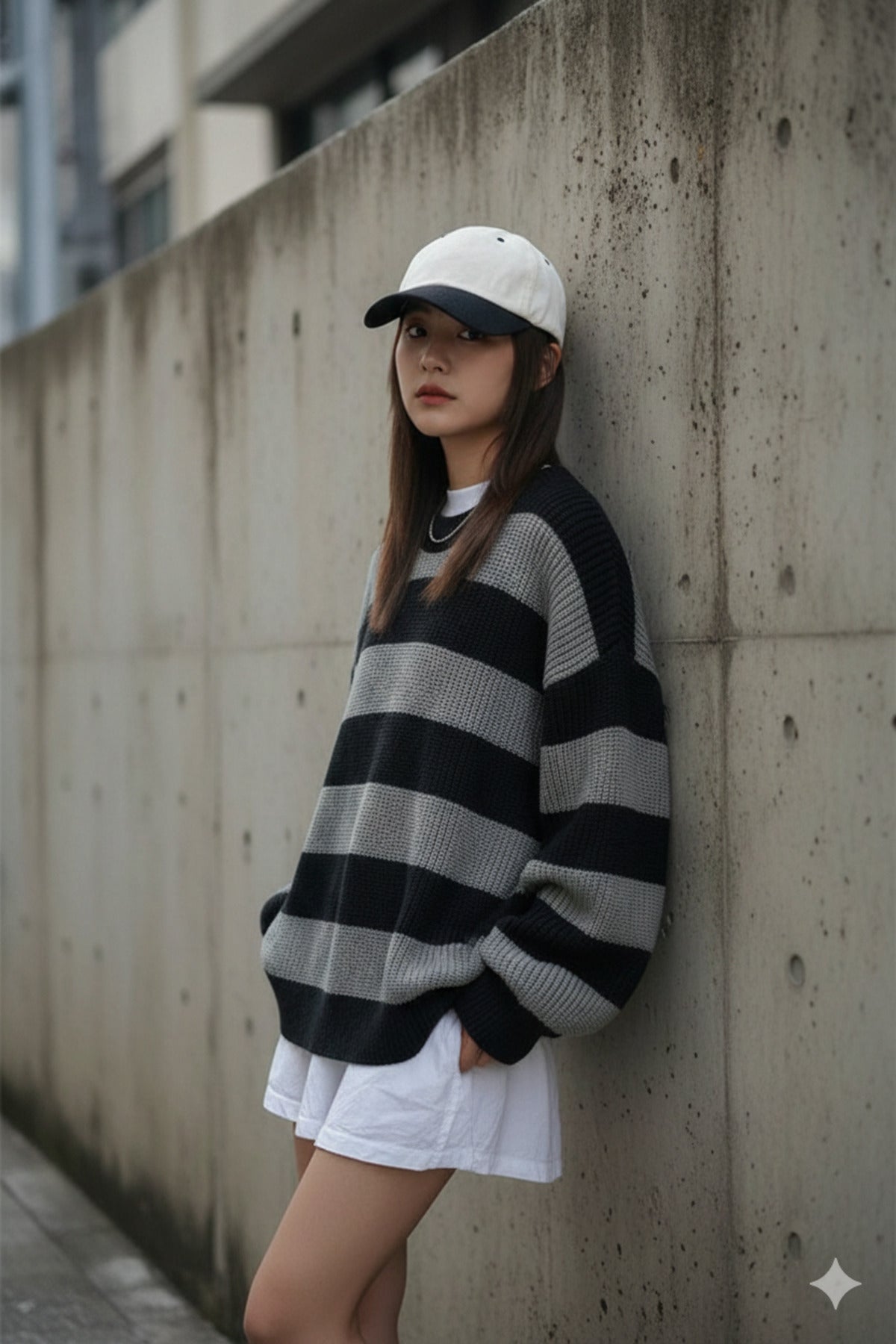 Çizgili TRİKO Örme Oversize Bisiklet Yaka Kazak