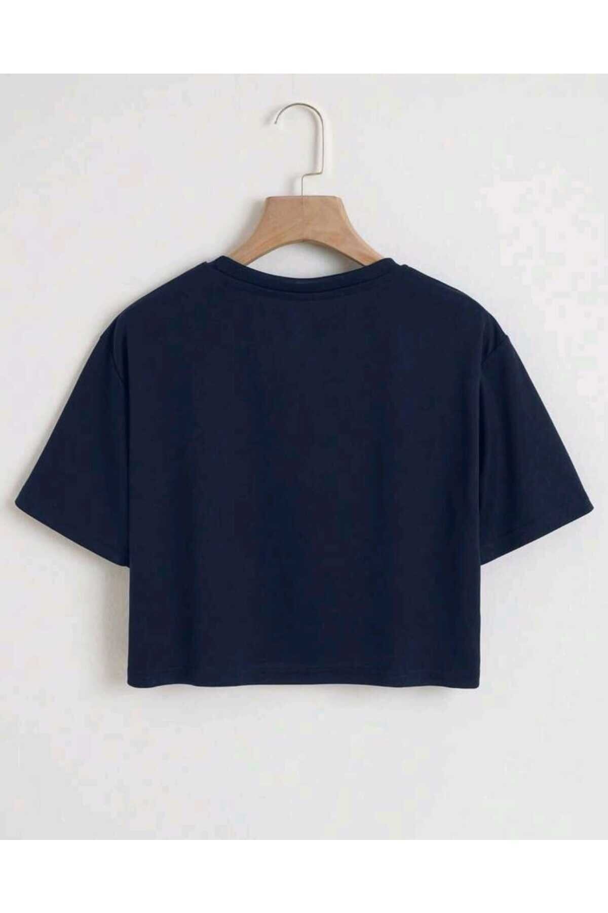 Happy Papatya Baskılı Kadın Oversize Crop T-shirt