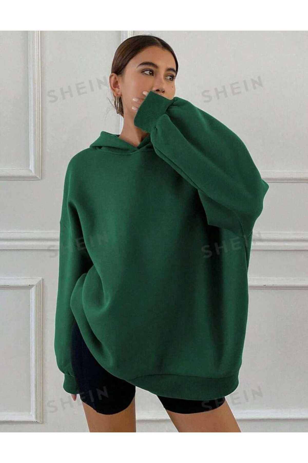 Kapüşonlu Düz Baskısız Giy Çık Oversize Kalıp Sweatshirt